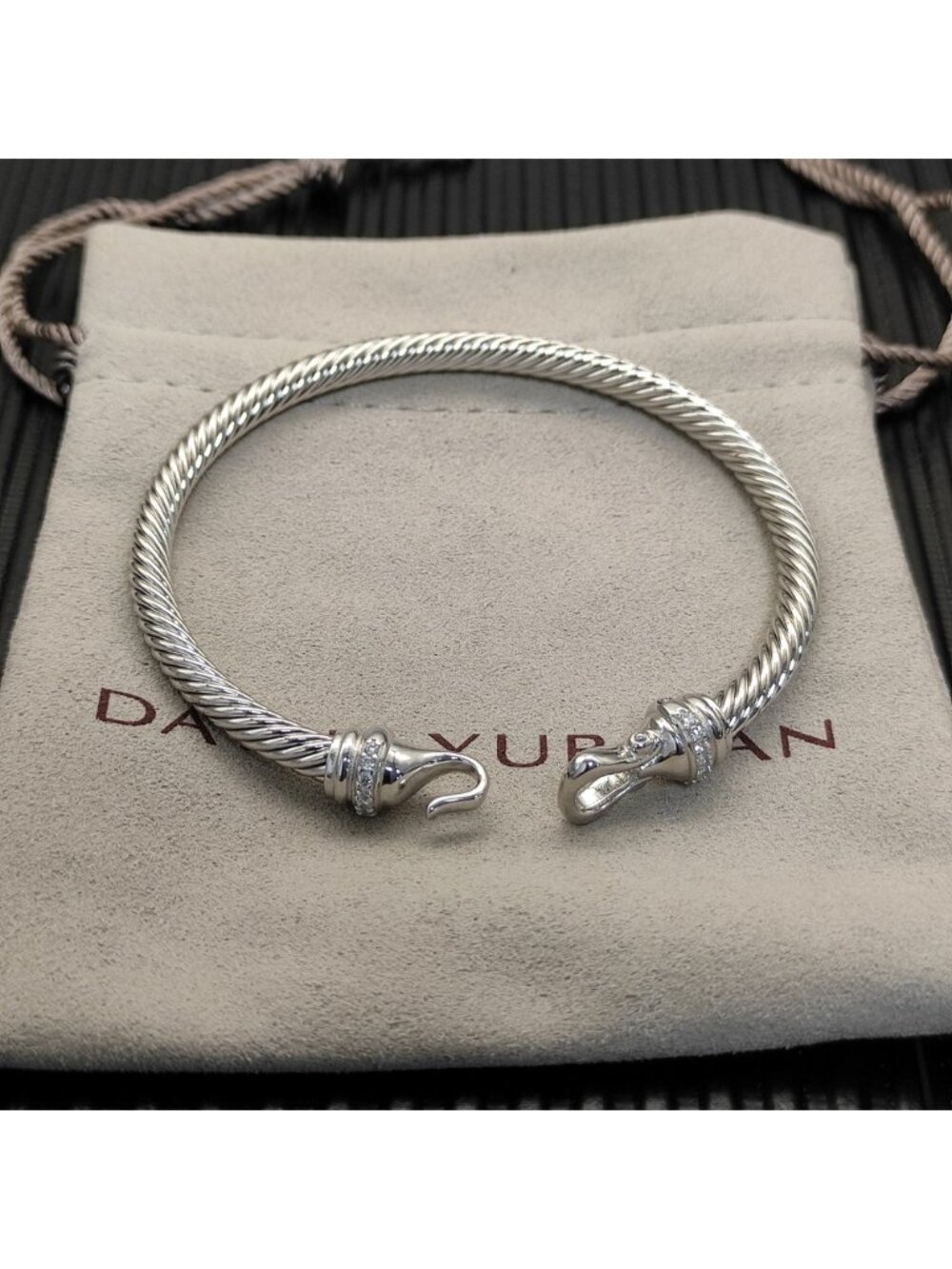 David Yurman 4mm Silver Rhinestone Hook Bracelet